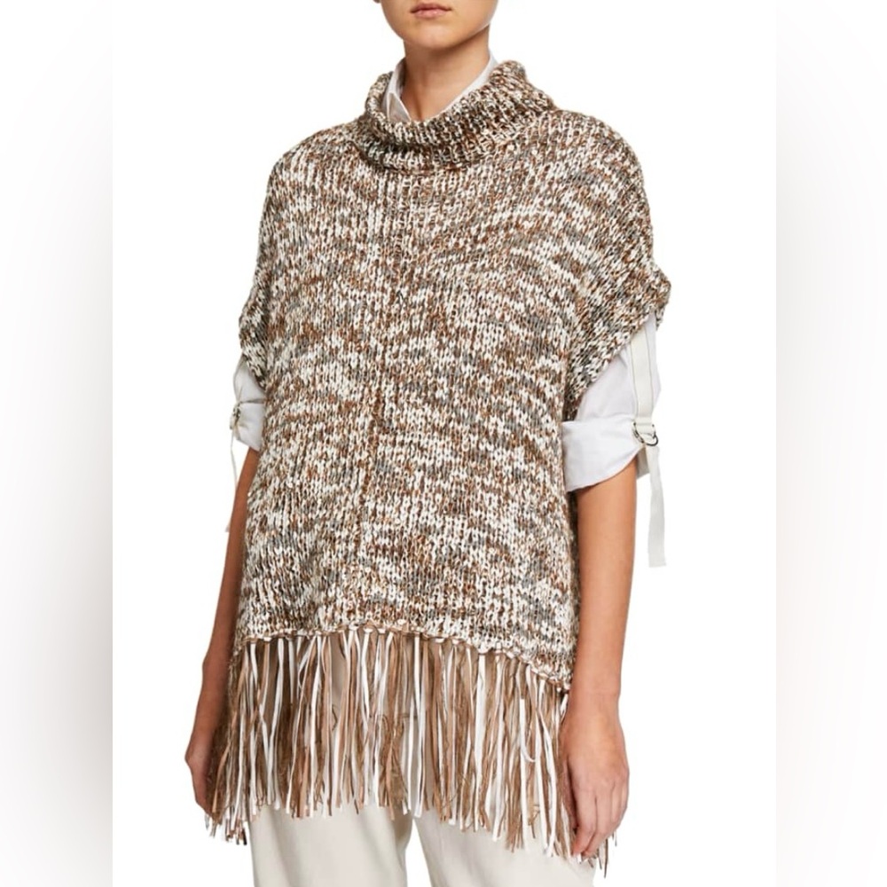 $3325 BRUNELLO CUCINELLI MARLED MOHAIR BLEND FRING SWEATER size S